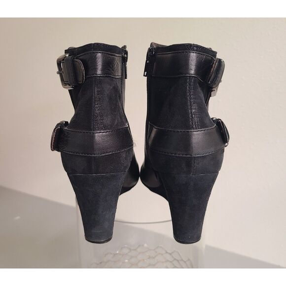 AGL Black Leather Ankle Wedge Booties Double Buckle US 9/9.5 - Picture 3 of 6